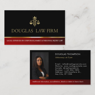 Attorney Law Firm Lawyer Photo Modern Professional Business Card