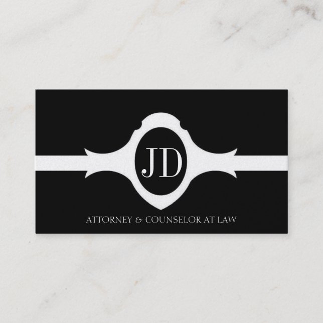 Attorney Lawyer Fancy Shield Black Platinum Ribbon Business Card (Front)