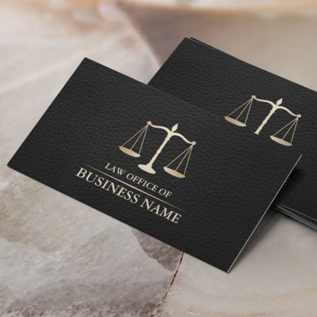 Attorney Lawyer Gold Scale Elegant Black Leather Business Card (Creator Uploaded)