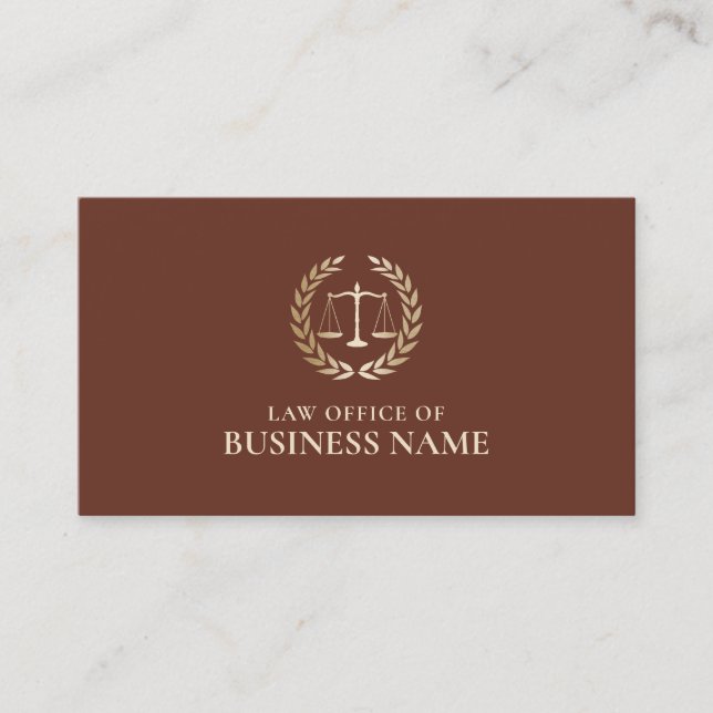 Attorney Lawyer Gold Scale of Justice Brick Red Business Card (Front)