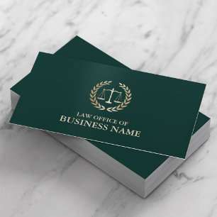 Attorney Lawyer Gold Scale of Justice DarkGreen Business Card