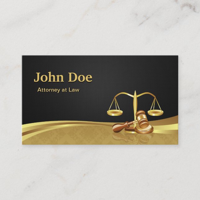 Attorney Lawyer Justice Elegant Black Gold Damask Business Card (Front)