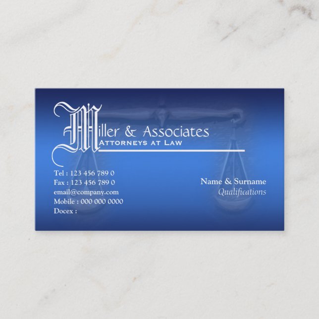 Attorney lawyer law legal business card (Front)