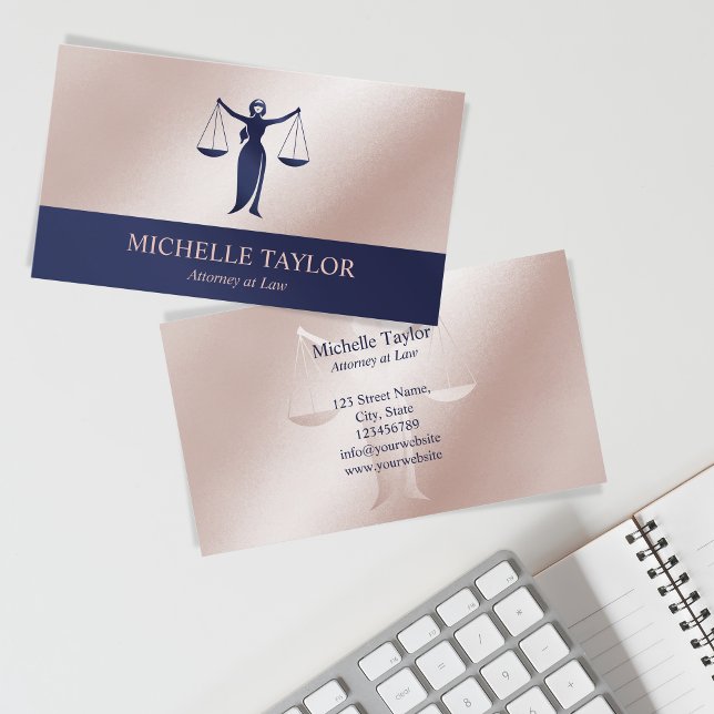 Attorney Lawyer Modern Navy Blue Rose Gold Business Card (Creator Uploaded)