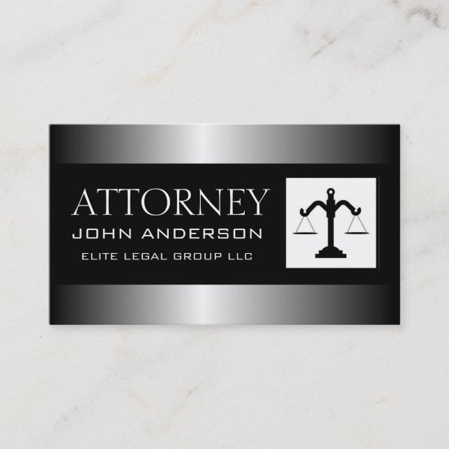 Attorney Lawyer Silver Metal Metallic Border Business Card (Front)