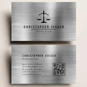 Attorney QR Code Black Scales Silver Brushed Metal Business Card