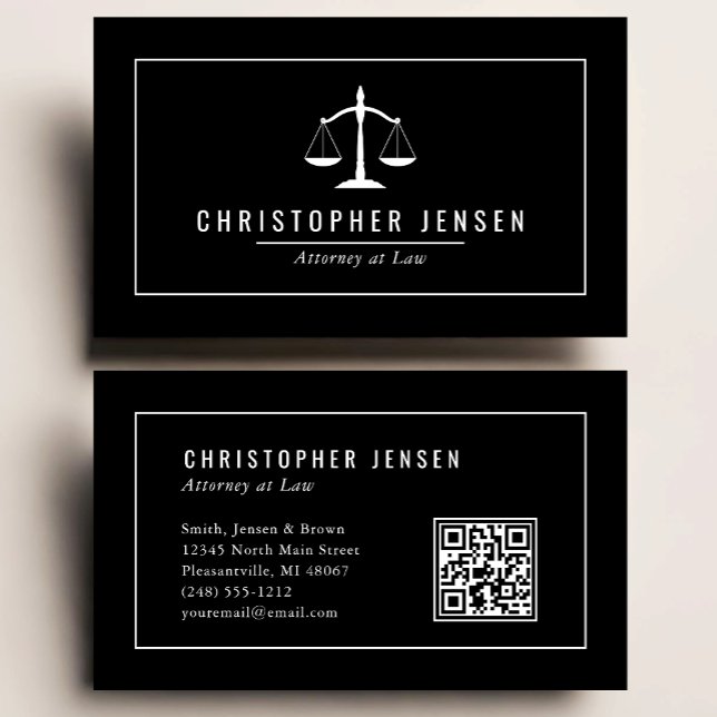 Attorney QR Code Black White Scales Classic Business Card (Creator Uploaded)