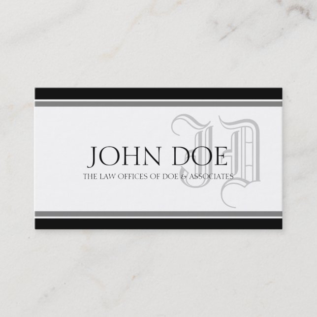 Attorney Silver Fancy Monogram Business Card (Front)