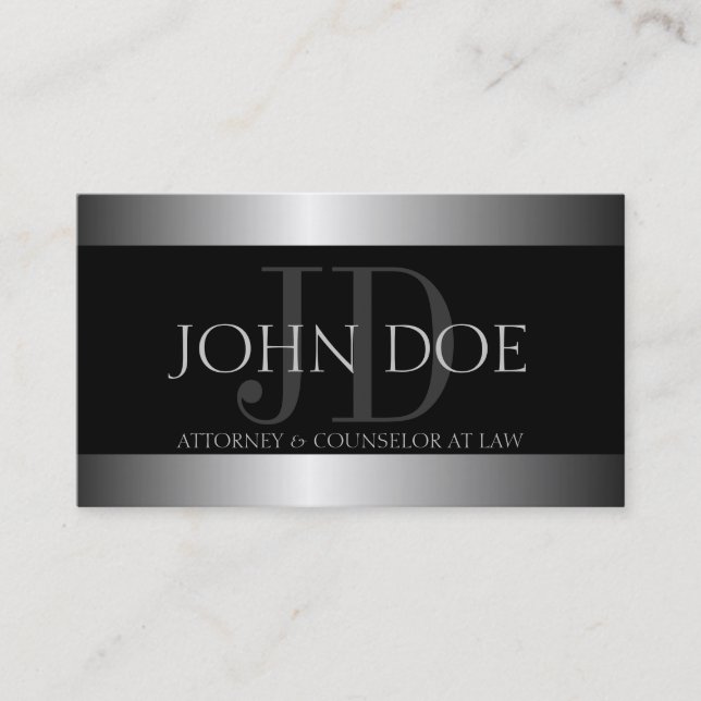 Attorney Silver Metal Metallic Border Business Card (Front)