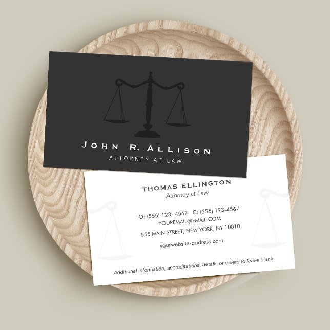 Attorney Simple Justice Scales Black Business Card (Creator Uploaded)
