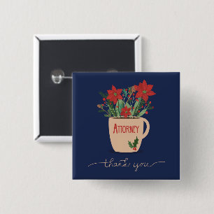 Attorney Thank You at Christmas Poinsettias 15 Cm Square Badge