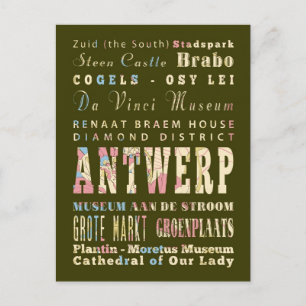 Attractions & Famous Places of Antwerp, Belgium. Postcard