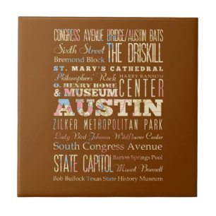 Attractions & Famous Places of Austin, Texas. Ceramic Tile