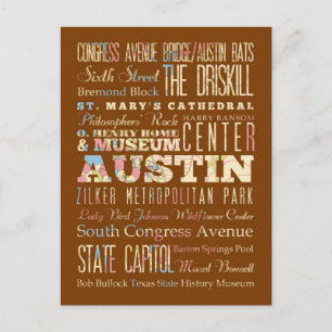 Attractions & Famous Places of  Austin, Texas. Postcard