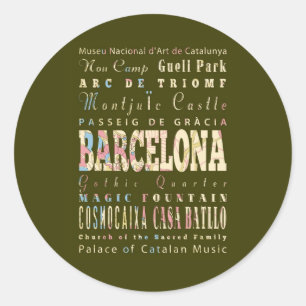 Attractions & Famous Places of Barcelona, Spain. Classic Round Sticker