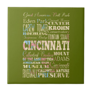 Attractions & Famous Places of Cincinnati, Ohio. Ceramic Tile