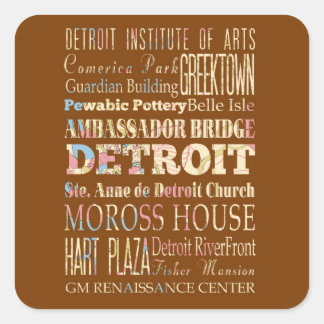 Attractions & Famous Places of Detroit, Michigan. Square Sticker