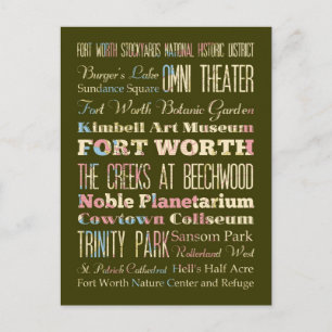 Attractions & Famous Places of Fort Worth, Texas. Postcard