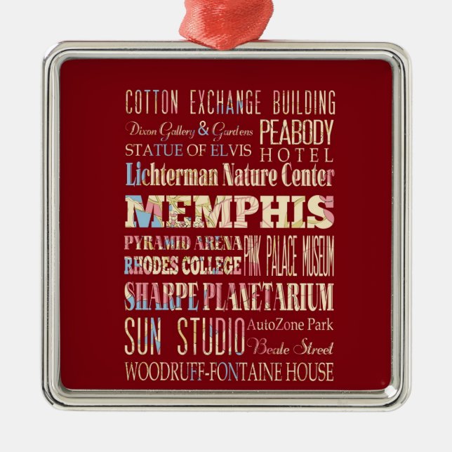Attractions & Famous Places of Memphis, Tennessee. Metal Tree Decoration (Front)