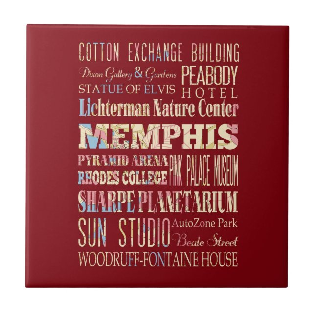 Attractions & Famous Places of Memphis, Tennessee. Tile (Front)