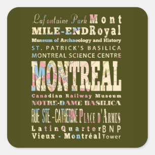 Attractions & Famous Places of Montreal, Québec. Square Sticker