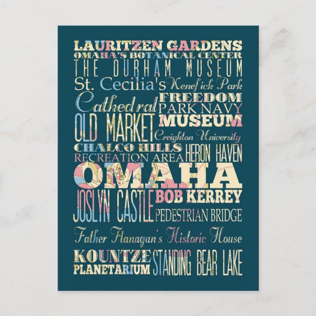 Attractions & Famous Places of Omaha, Nebraska. Postcard (Front)