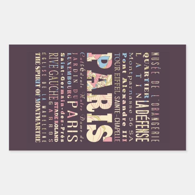 Attractions & Famous Places of Paris, France. Rectangular Sticker (Front)