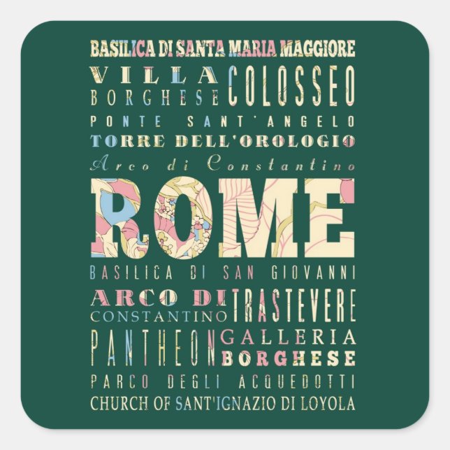 Attractions & Famous Places of Rome, Italy. Square Sticker (Front)