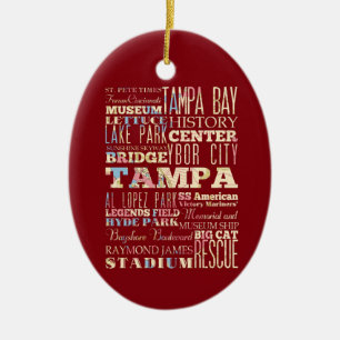 Attractions & Famous Places of Tampa, Florida. Ceramic Tree Decoration