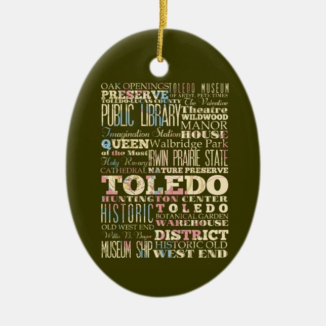 Attractions & Famous Places of Toledo, Ohio. Ceramic Ornament (Front)