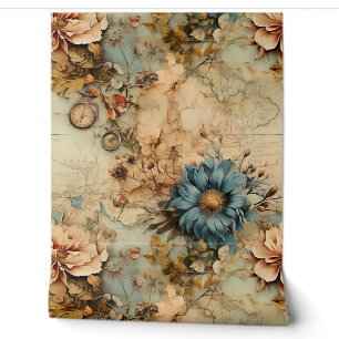 Attractive artistic vintage Floral and 3D compass Wallpaper