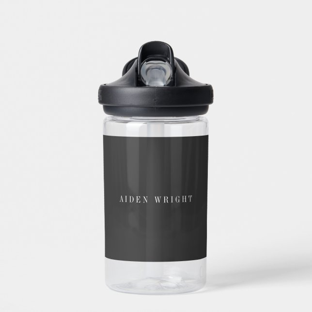 Attractive Black Classical Minimalist Own Name Water Bottle (Front)