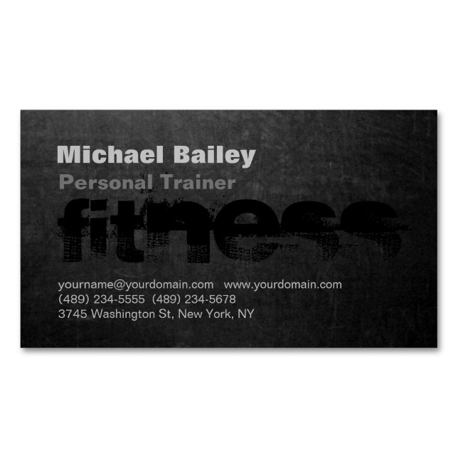 Attractive Black Grey Chalkboard Personal Trainer Magnetic Business Card (Front)