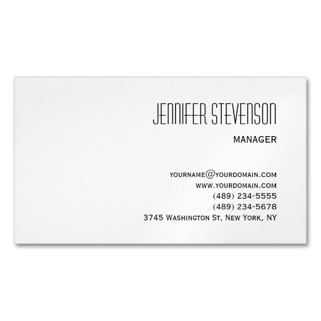 Attractive Black White Modern Minimalist Plain Magnetic Business Card (Front)