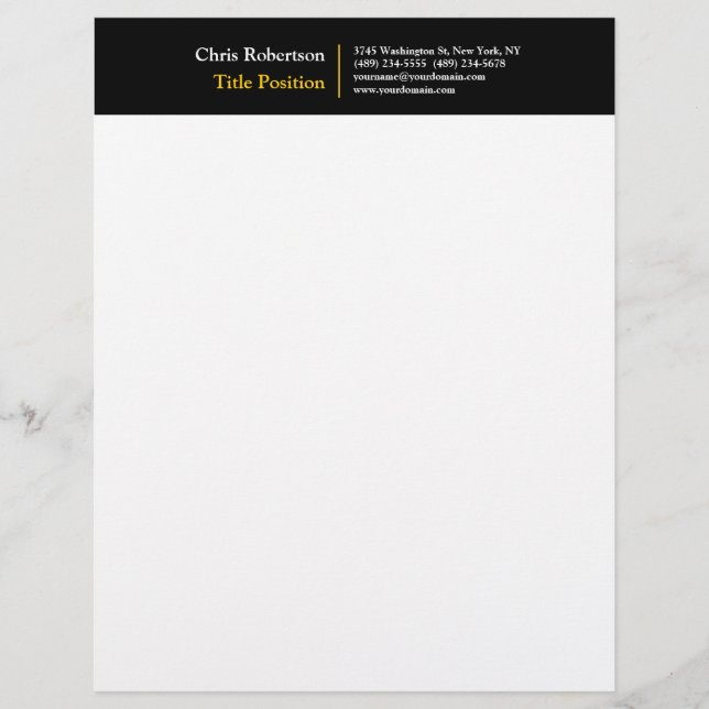 Attractive Black Yellow White Modern Minimalist Custom Letterhead (Front)
