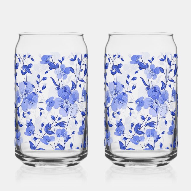Attractive Blue Floral Print Can Glass Set (Front)