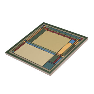 Attractive Bold Arts & Crafts Geometric Pattern Ceramic Tile