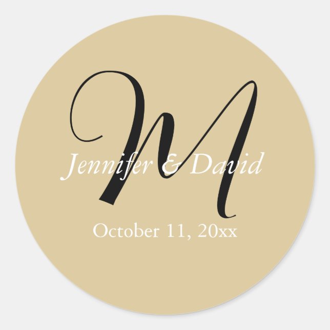 Attractive Calligraphy Monogram Wedding  Classic Round Sticker (Front)