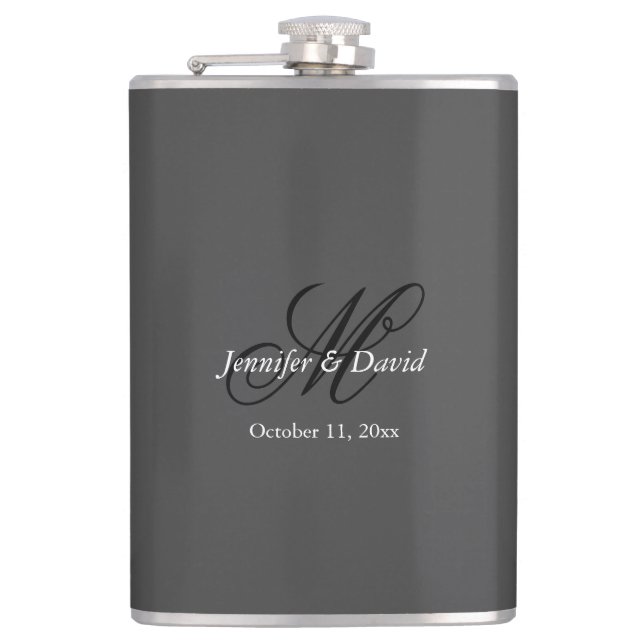 Attractive Calligraphy Monogram Wedding  Hip Flask (Front)