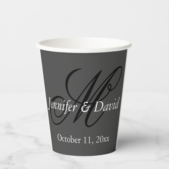 Attractive Calligraphy Monogram Wedding  Paper Cups (Front)