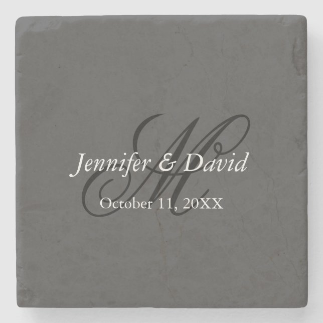 Attractive Calligraphy Monogram Wedding Stone Coaster (Front)