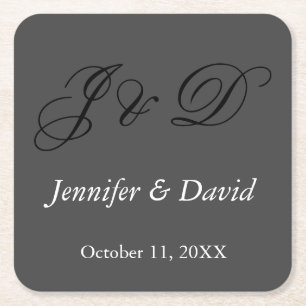 Attractive Calligraphy Script Monogram Wedding Square Paper Coaster