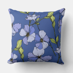 Attractive deep blue wildflowers pattern cushion