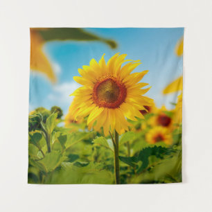 Attractive field with bright yellow sunflowers clo tapestry