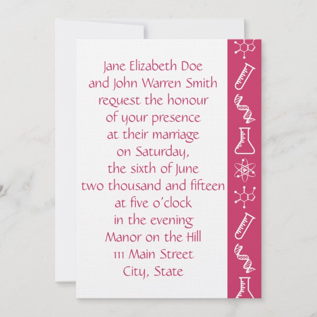 Attractive Forces in Raspbery Wedding Invitation (Front)