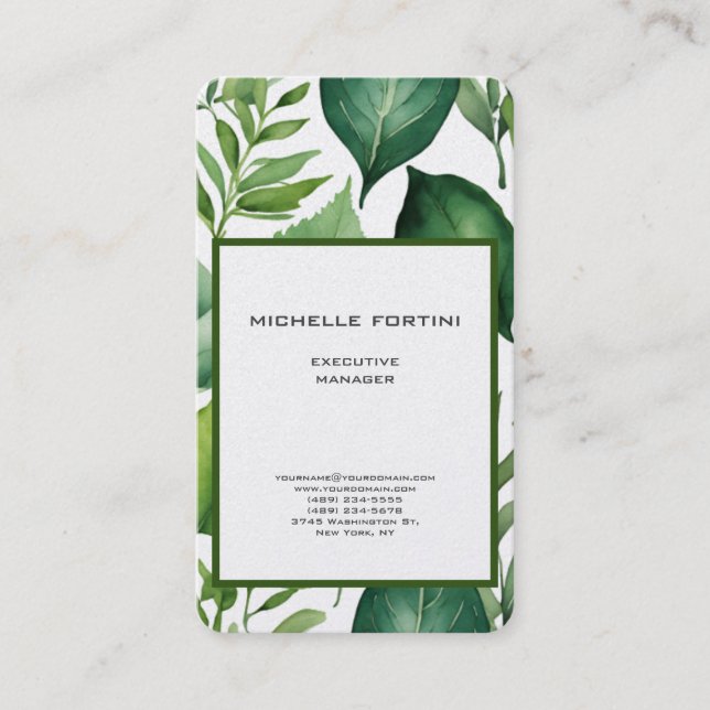 Attractive Greenery Modern Minimalist Chic Business Card (Front)