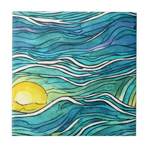 Attractive hand craft Watercolor Teal Seamless Ceramic Tile