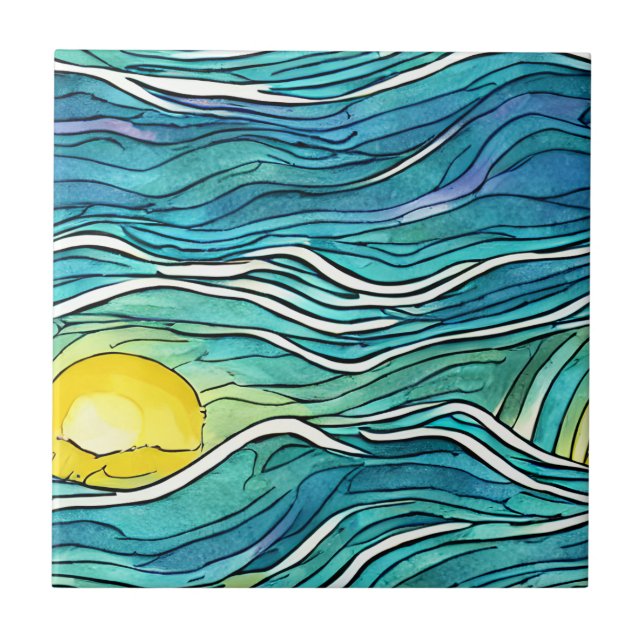 Attractive hand craft Watercolor Teal Seamless Ceramic Tile (Front)