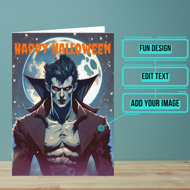 Attractive Male Vampire Halloween Card (Send a special greeting to a friend at Halloween with this fun card.)