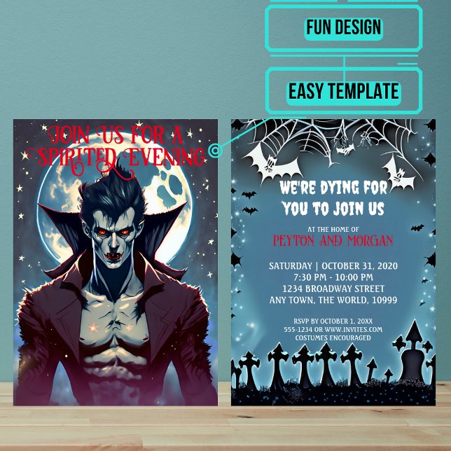 Attractive Male Vampire Halloween Party Invitation (Use these awesome invitations to get your guest in the mood right away. )